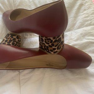 Dark Red Leather Leopard Pump Shoes